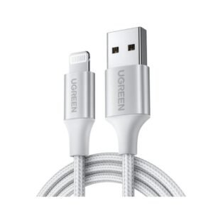 Cable de datos y carga USB-A a Lightning 2.4A Blanco Plateado 1 Metro