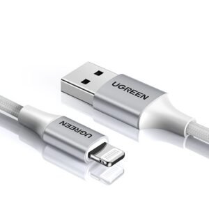Cable de datos y carga USB-A a Lightning 2.4A blanco plateado 2 metros
