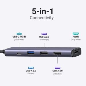 HUB USB-C con 4 puertos USB 3.0 para dispositivos USB-C, gris