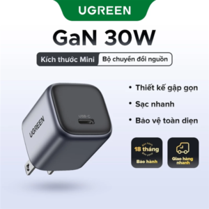 Carga Rápida Mini GAN PD 30W con Puerto USB-C, Negro