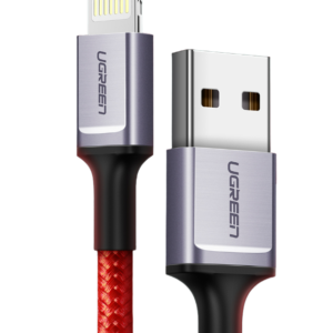 Cable de datos y carga USB-A a Lightning 2.4A Rojo 1 Metro